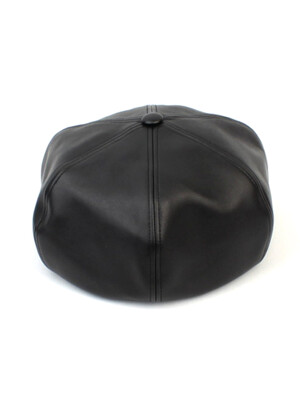 Belted Leather Black Beret 베레모