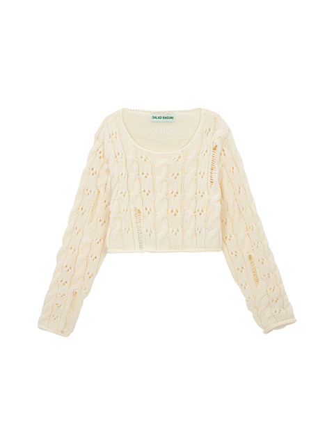 니트 - 샐러드바구니 (SALADBAGUNI) - Damaged Cable Cropped Pullover_ivory
