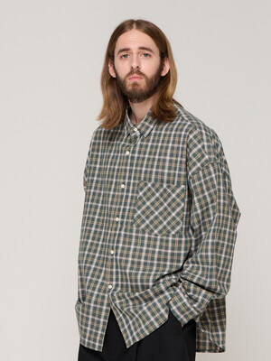 PLAID OVER CHECK SHIRT (KHAKI)