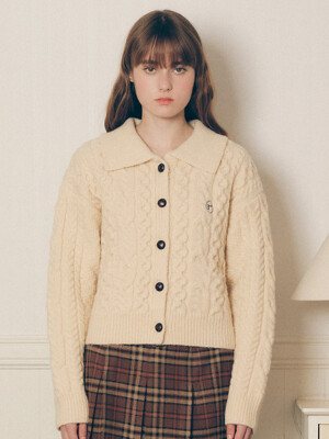CABLE COLLAR KNIT CARDIGAN IVORY