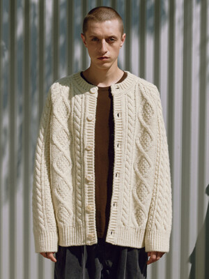 [Men] Heavy Wool Cable Cardigan (Ivory)
