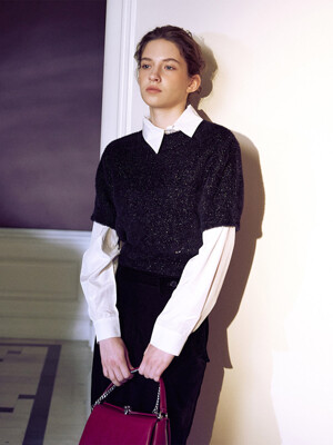 [단독] [SET] Glittering Short Sleeve Knit Top + Arm Warmer SK3WP471-10