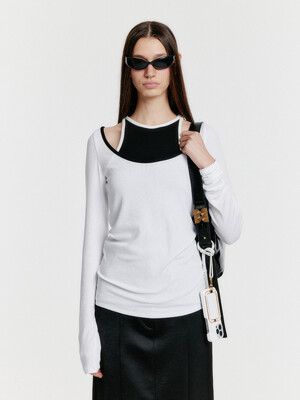 YOU Contrast Long Sleeve Jersey Top - White