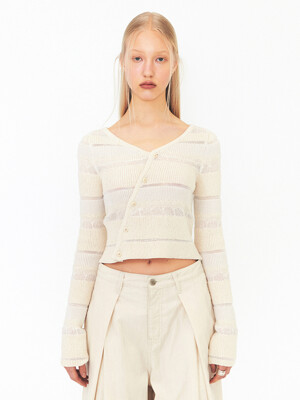 STRIPE DIAGONAL BUTTON KNIT (ivory)