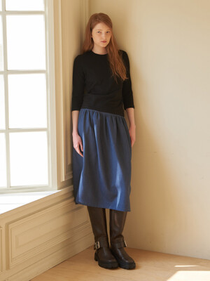 Shirring Flare Skirt Blue