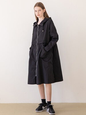 Hooded zip up outer dress_Black
