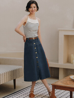 LS_Retro high waist denim skirt