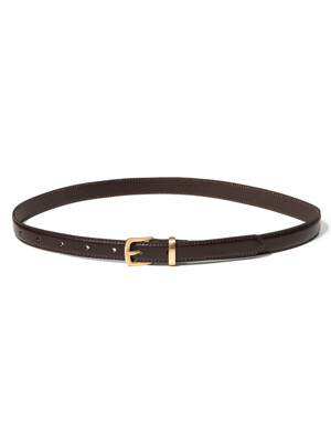 (W) simple western gold square cowhide leather belt (T015_brown)