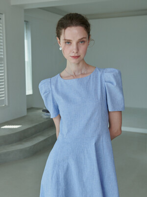 LILLY Linen A-Line Dress(Sky Blue)