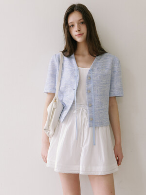 Tweed Blouse Jacket - Sky blue