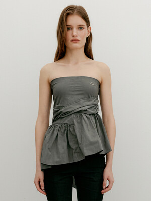 KNOTTED BALLOON TUBE TOP - GRAY