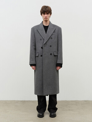 UNISEX TAILORED DOUBLE-BREASTED WOOL COAT MELANGE GREY_M_UDCO4D125G2