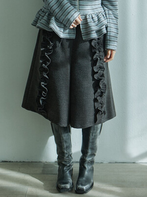 Winter dumb and frill banding pants_Charcoal