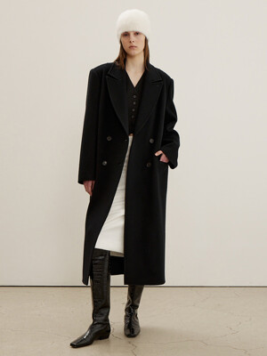 Maxi Coat In Double Face Wool Cash, Black