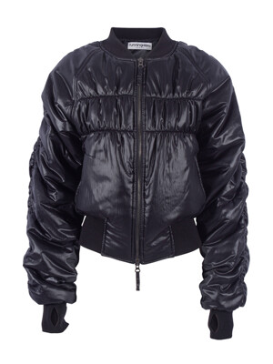 SHIRRING CROP MA-1 JACKET [BLACK]