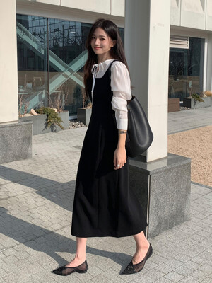 Square-Neck Sleeveless Dress[LMBESPDR5805]-Black