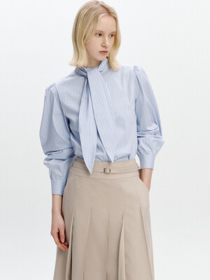 Scarf Detachable Band-collar Blouse BLUE