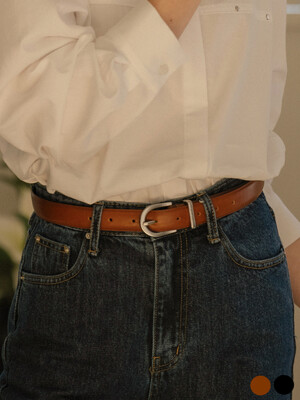 Sleek line logo leather belt_[2color]