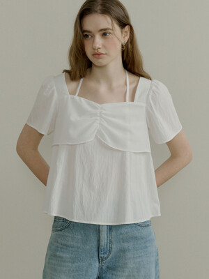 comos 1409 flared halter-neck blouse (white)