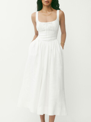 리본 넥 린넨 드레스 (Petites Balia Linen Dress)_화이트 RF15107001