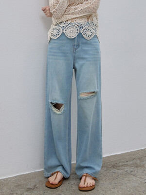 DESTROYED DENIM PANTS LIGHTBLUE