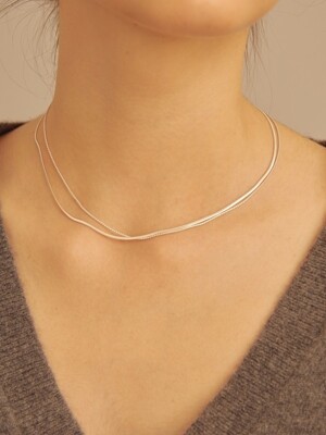 [Silver] Two Silver Chain Layered Necklace