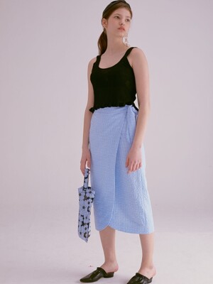 GINGHAM CHECK WRAP LONG SKIRT_SKY BLUE