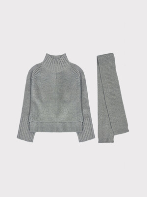Lucia Shaded Knit & Muffler Set _Multi Light Gray