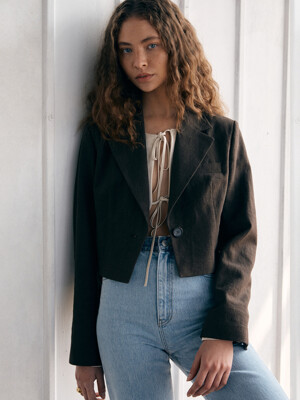 Linen Crop Jacket_Brown