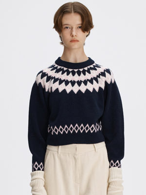 Fair isle cropped sweater - NAVY (HSSW2DH99N2)
