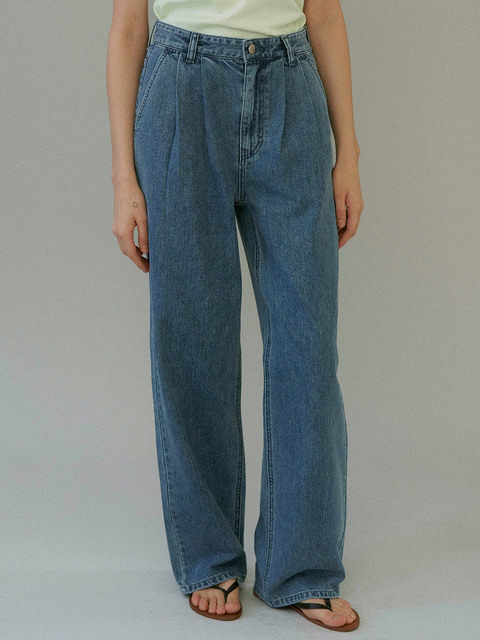 데님 - 블랭크공삼 (blank03) - tuck wide denim pants (classic blue)
