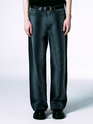 [UNISEX] VINTAGE STRIPE WASHING DENIM PT BLACK