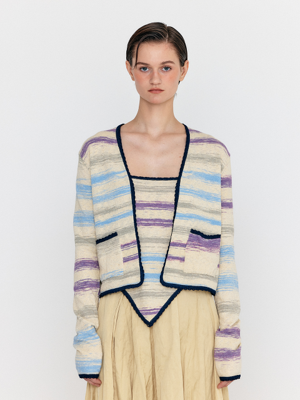 WIOLETTA Pocket Front Knit Cardigan - Cream Stripe