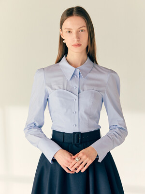 ZENIA Bustier detailed long sleeve blouse (Off white/Light blue)