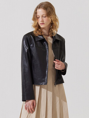 Iden stitch leather jacket - black