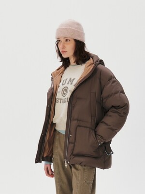 Hooded Quilted Goose Down Jumper, Moca