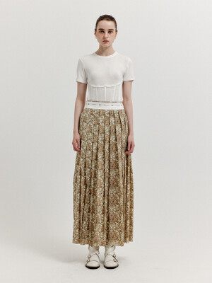 XOVEL Pleated Maxi Skirt - Beige Multi