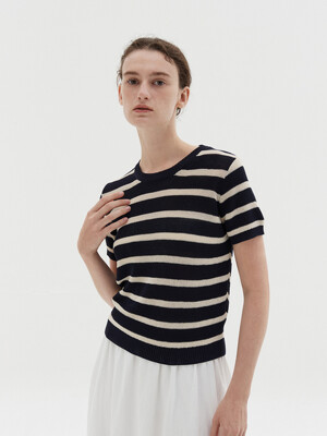 stripe half pullover-navy