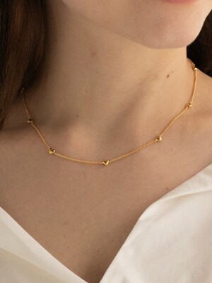 [Silver 925] Tiny Heart Line Necklace SN212 - Gold