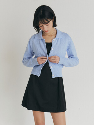 MANNON organic cotton collar knit cardigan_Iris Blue