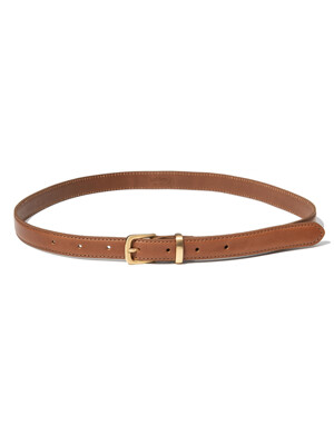 (W) simple western gold square cowhide leather belt (T015_tan)