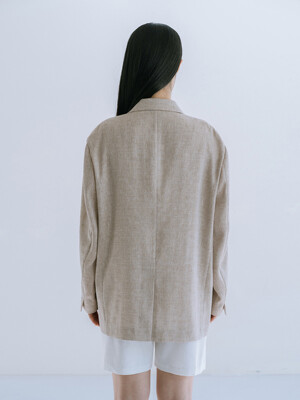 LINEN BLEND SINGLE JACKET_BROWN