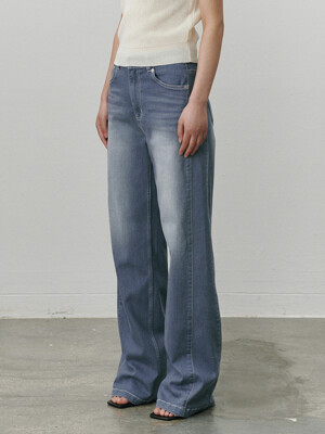 Stretch double-seam wideleg jeans - Grayish blue