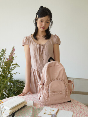 Ruffle ribbon backpack_cotton pink
