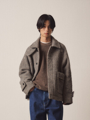 Angora Blend Herringbone Balmacaan Short Coat_Grey