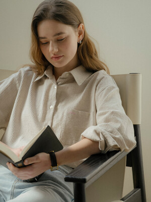Embo cotton oversized stripe shirt_Beige