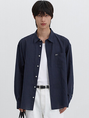 UNISEX CLASSIC LINEN SHIRT NAVY_M_UDSH5B125N2