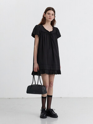 PUFF SHIRRING MINI DRESS BLACK_UDDR5B225BK