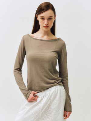 Basic Summer Boat Neck T-shirt_CTT366(Moca)