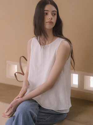 Round ribbon point sleeveless top TISU03BL14_White